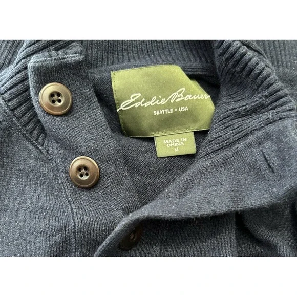 Eddie Bauer Sweater Blue Pullover Cashmere Blend Ribbed‎ Button Size Medium - Picture 4 of 6